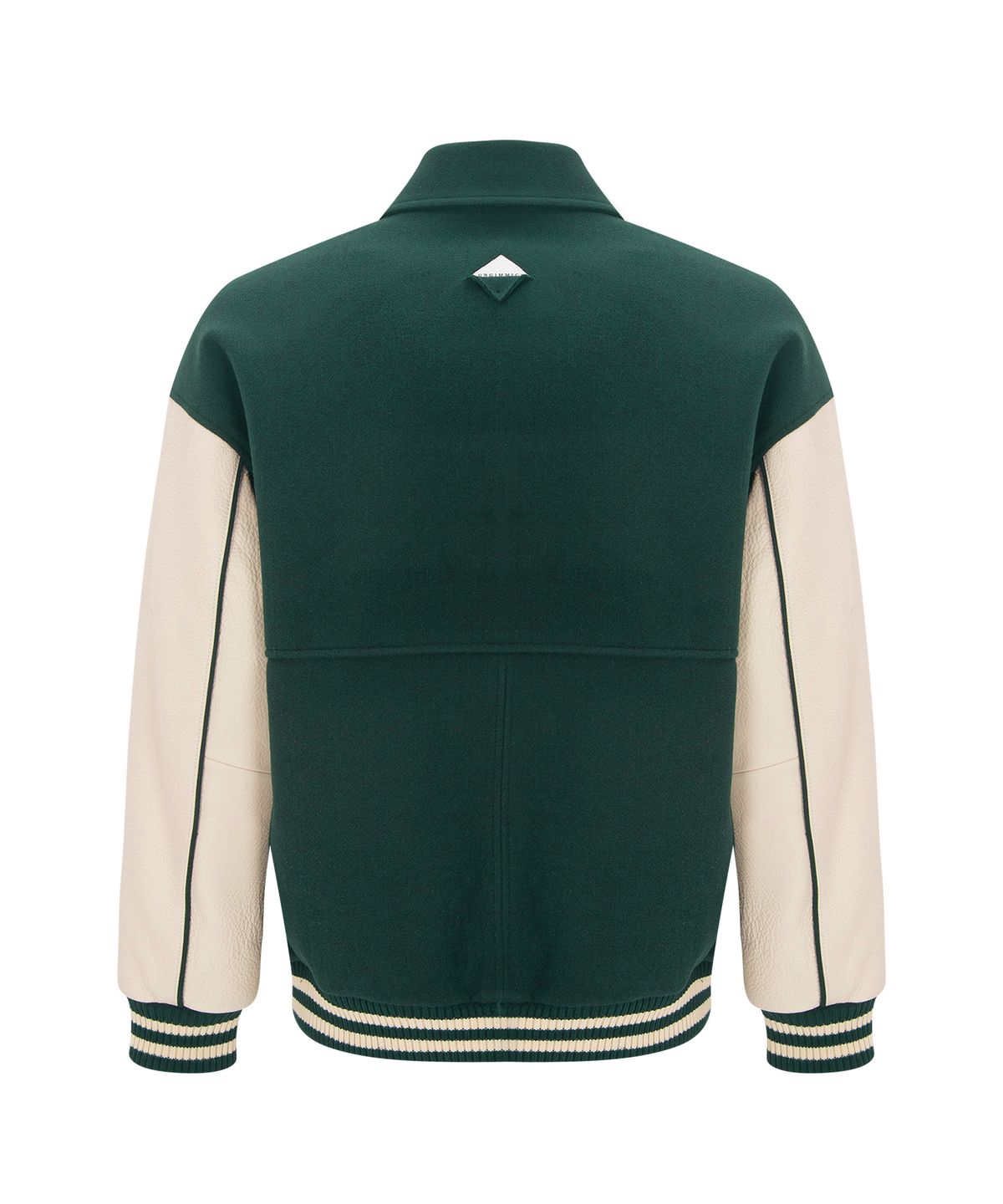 언지미크(UNGIMMICK) LEATHER SLEEVE STADIUM JACKET (GREEN/IVORY)