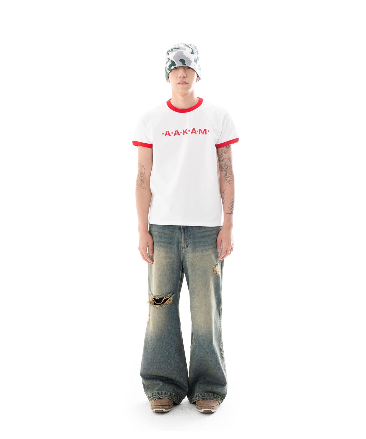 아캄(AAKAM) Distressed Denim Pants (Sand Blue)