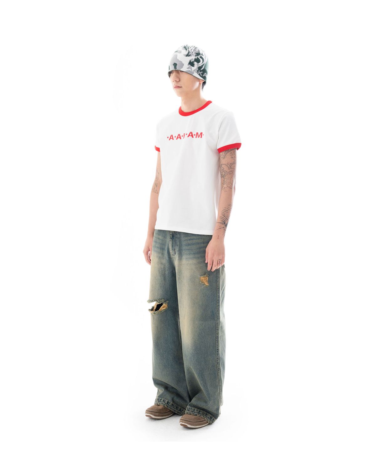 아캄(AAKAM) Distressed Denim Pants (Sand Blue)