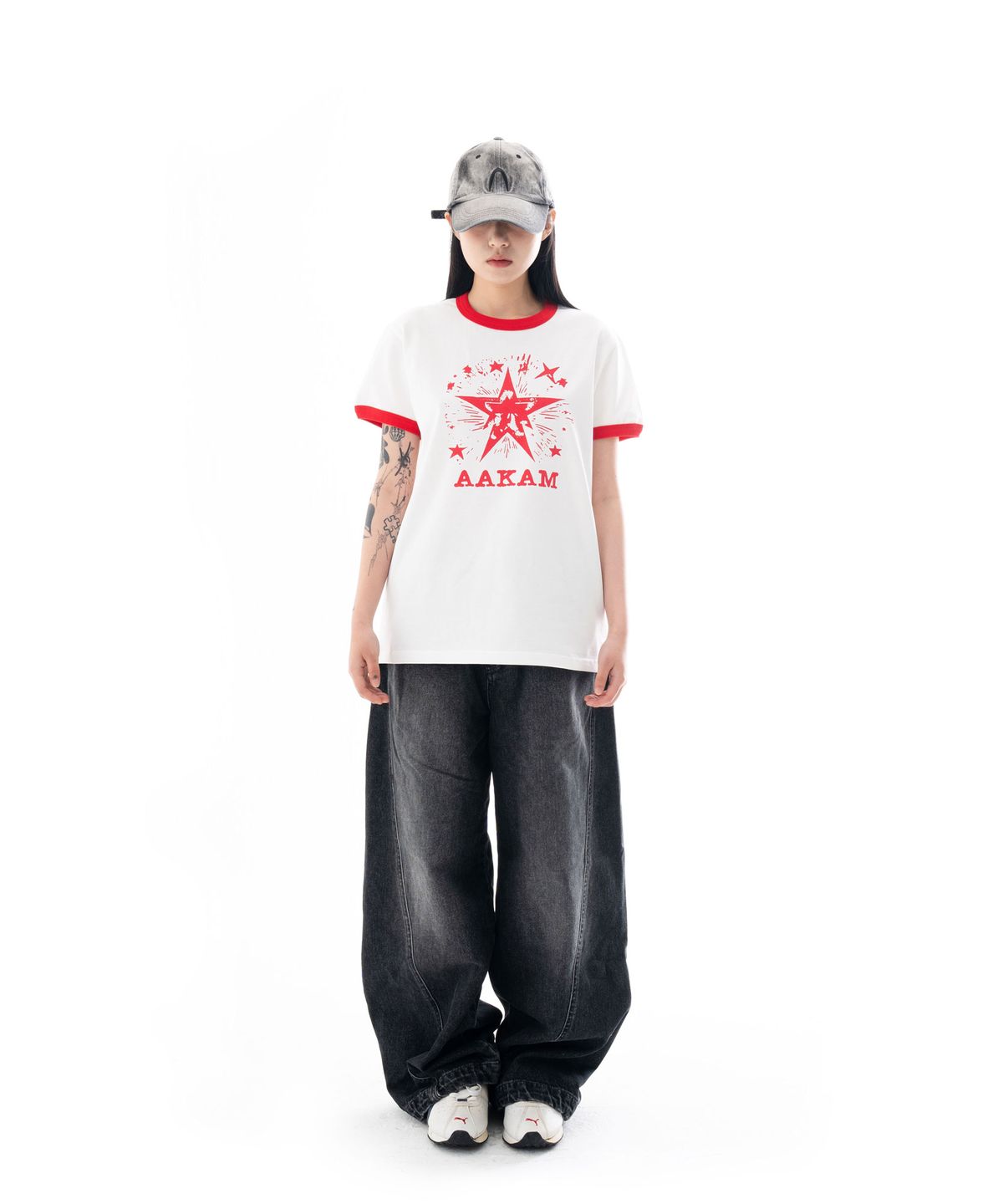 아캄(AAKAM) Paneled Denim Pants (Black)