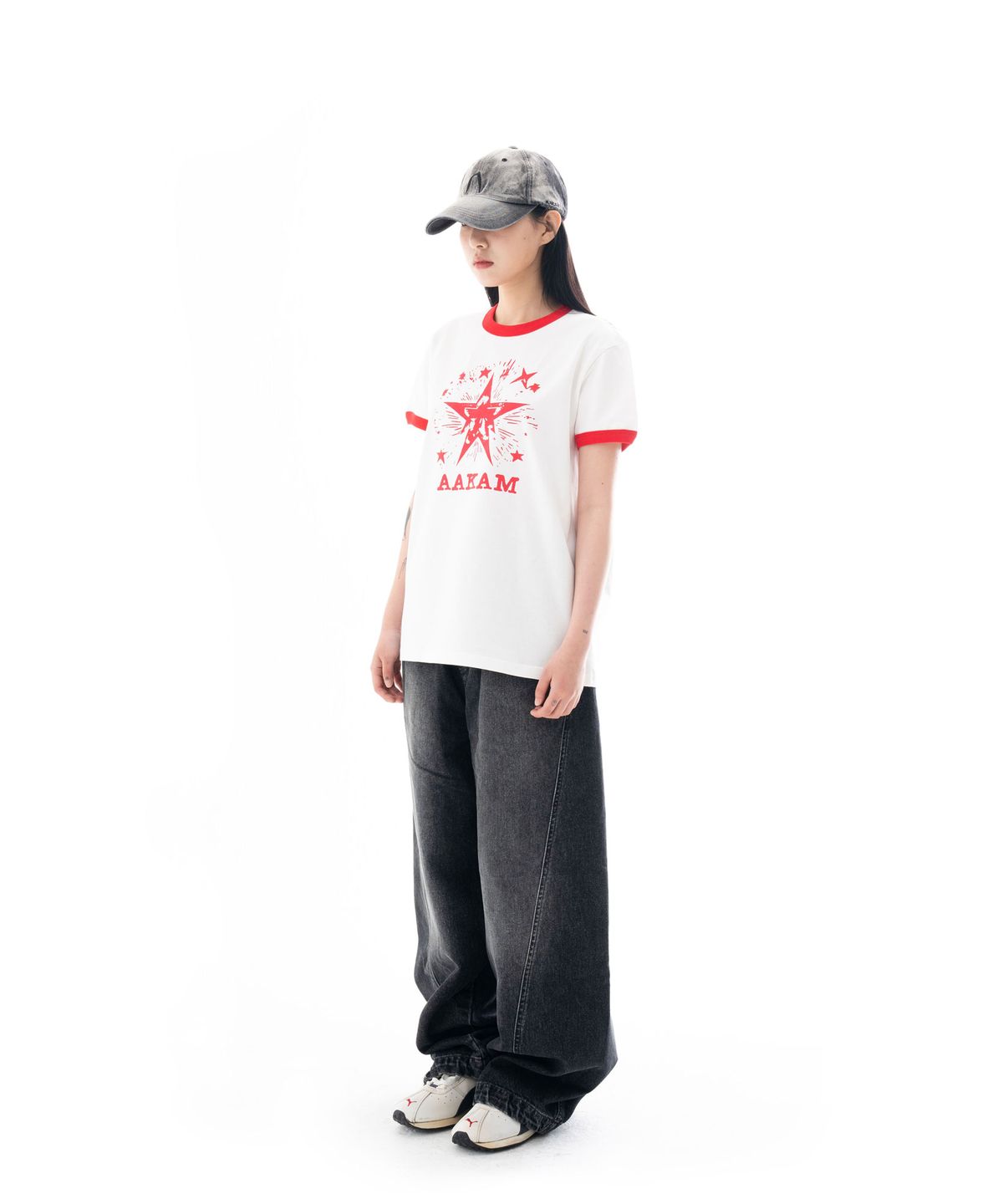 아캄(AAKAM) Paneled Denim Pants (Black)