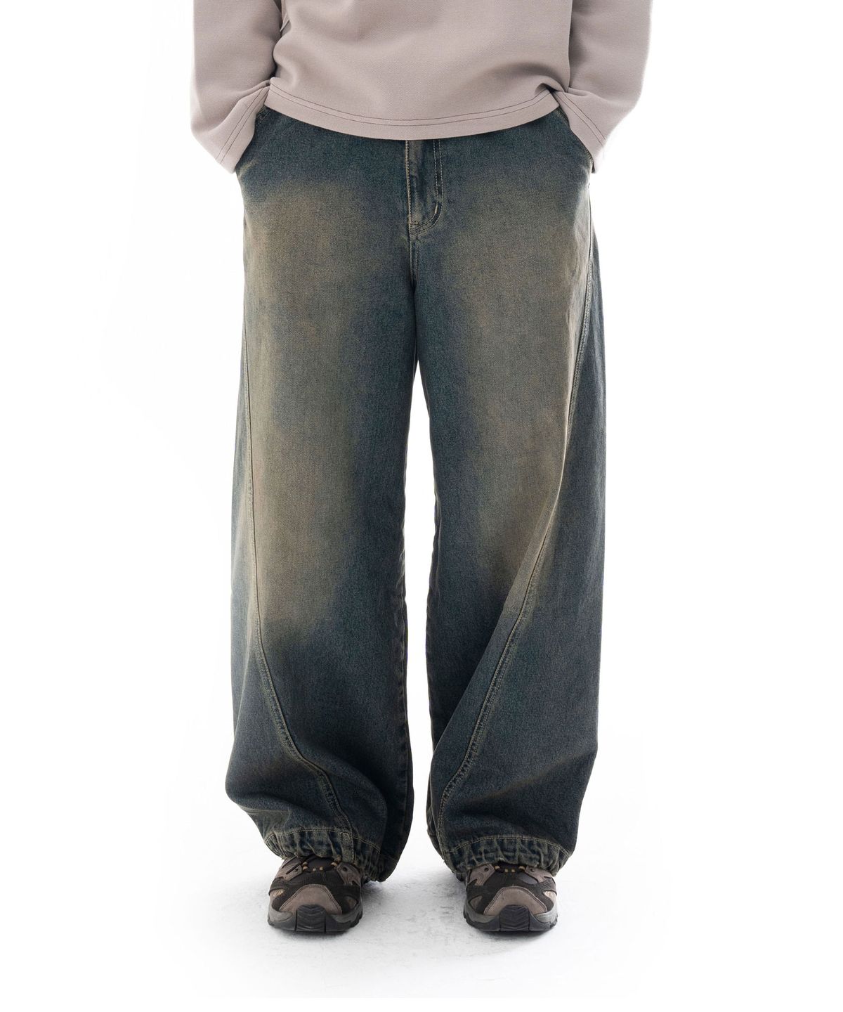 아캄(AAKAM) Paneled Denim Pants (Blue)