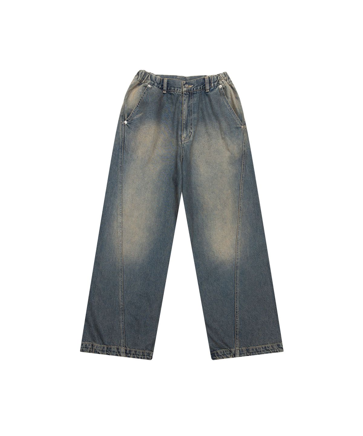 아캄(AAKAM) Paneled Denim Pants (Blue)