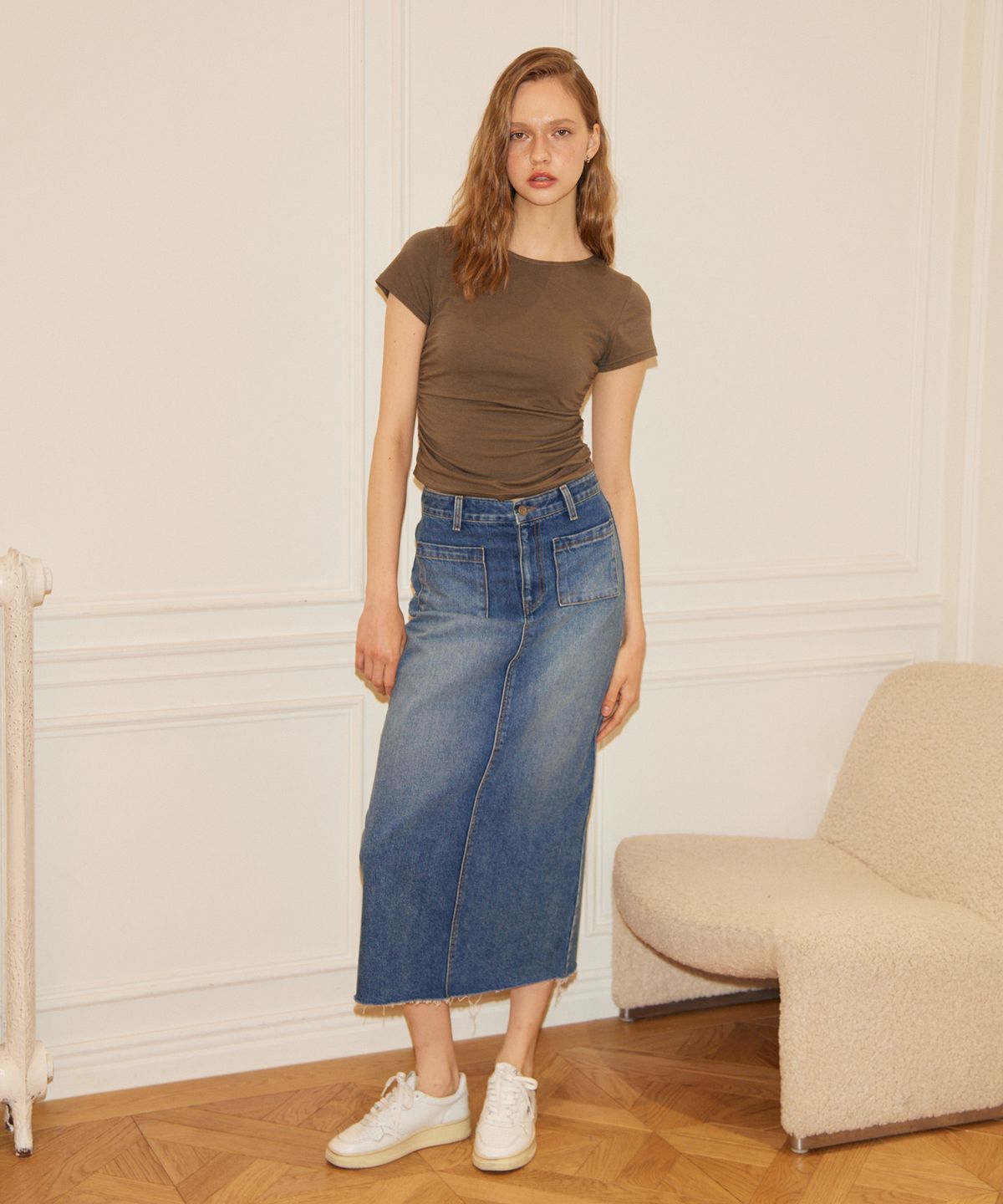 살롱 드 욘(SALON DE YOHN) Straight Denim Long Skirt