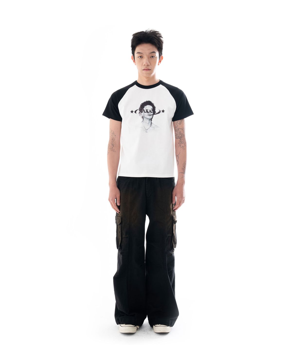 아캄(AAKAM) Knee Pin-tuck Wide Cargo Pants (Washed Black)