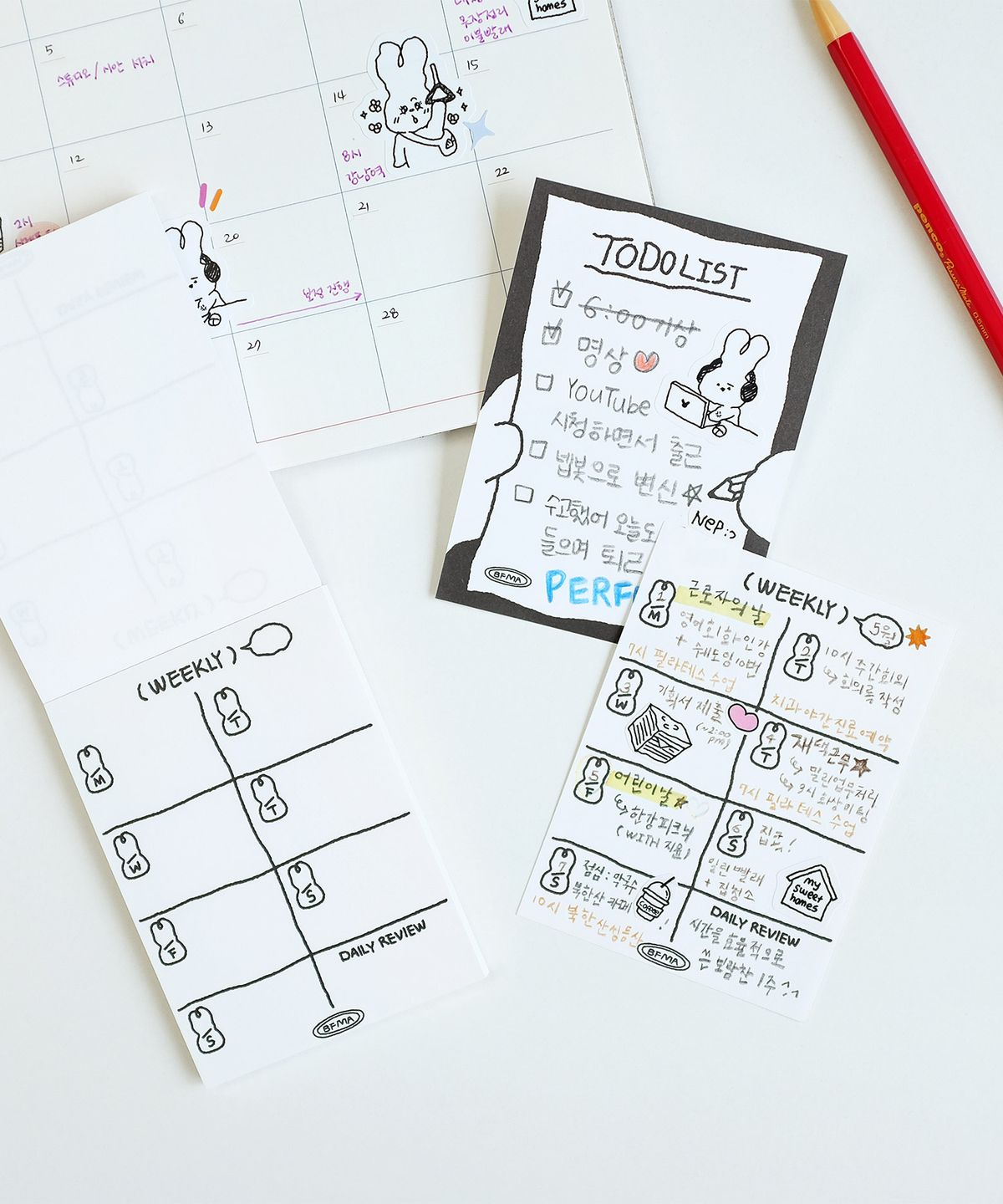 벌룬프렌즈(BALLOON FRIENDS) [SET] WORKING RABBIT DOODLE 메모패드 2종(위클리/투두리스트)