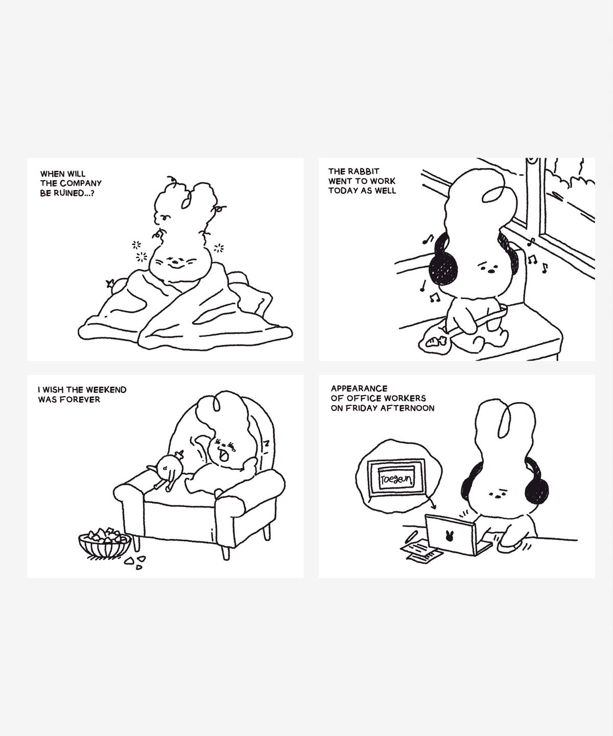 벌룬프렌즈(BALLOON FRIENDS) [SET] WORKING RABBIT DOODLE 빅엽서 4종