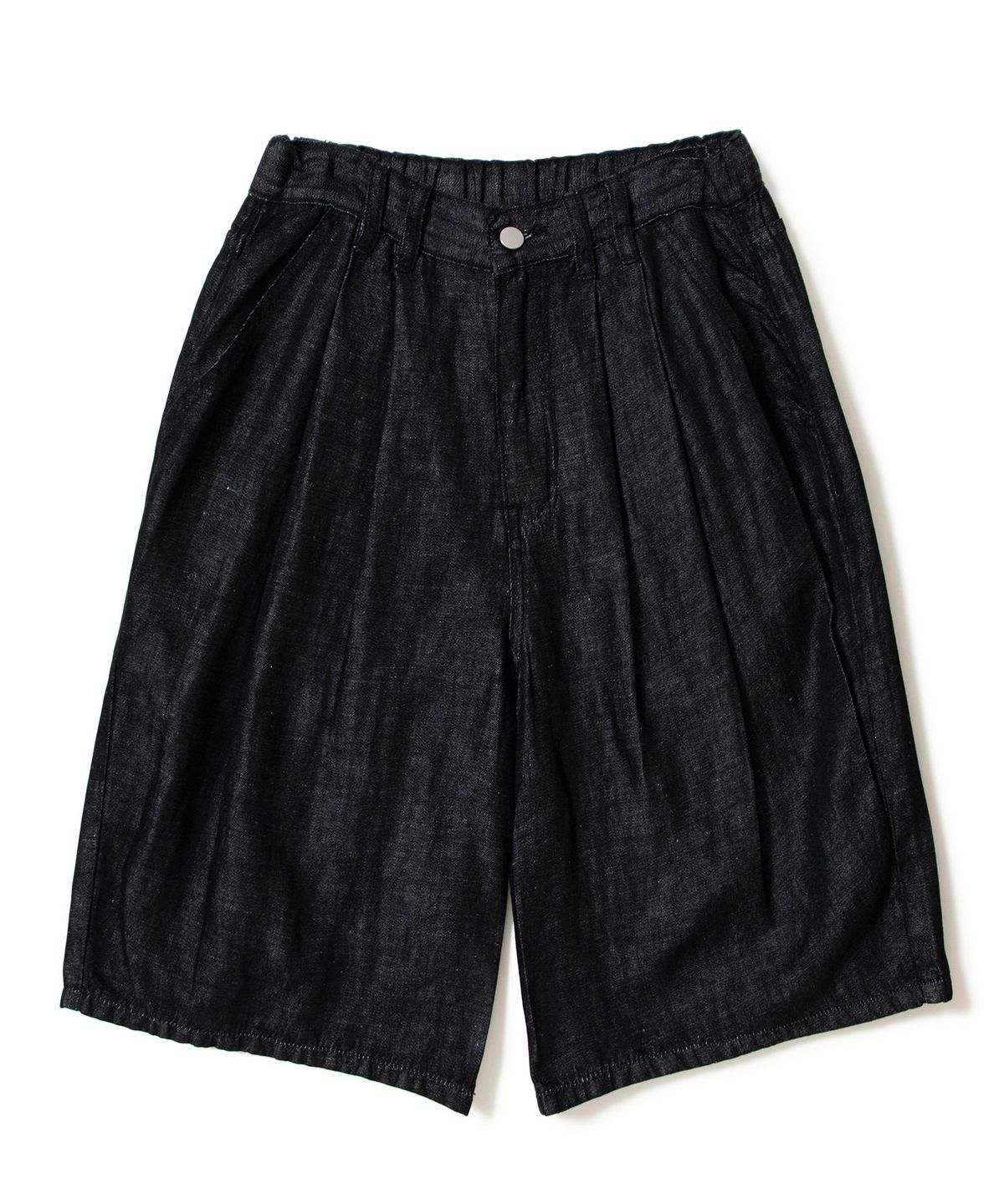 언아웃핏(AOTT) 린넨 데님 와이드 투턱 버뮤다 팬츠 블랙