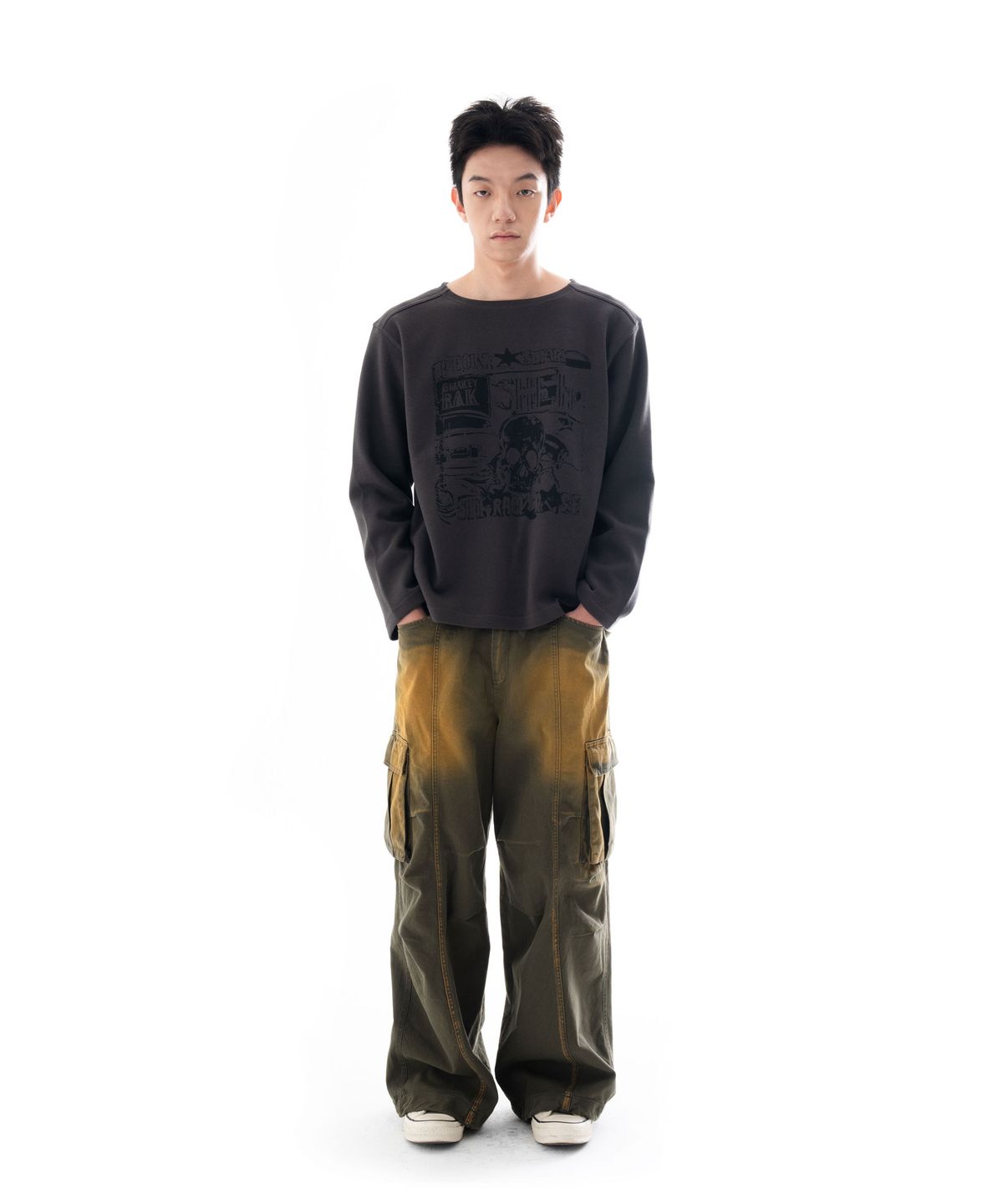 아캄(AAKAM) Printed Long Sleeve Top (Dark Gray)