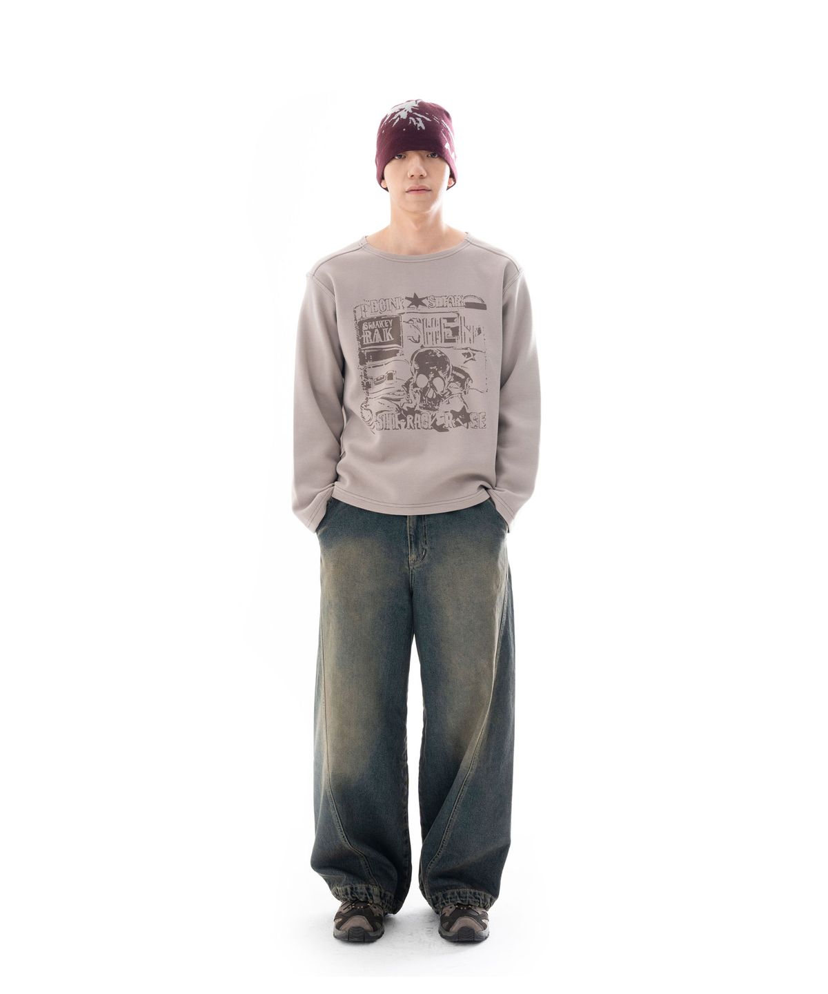 아캄(AAKAM) Printed Long Sleeve Top (Beige)