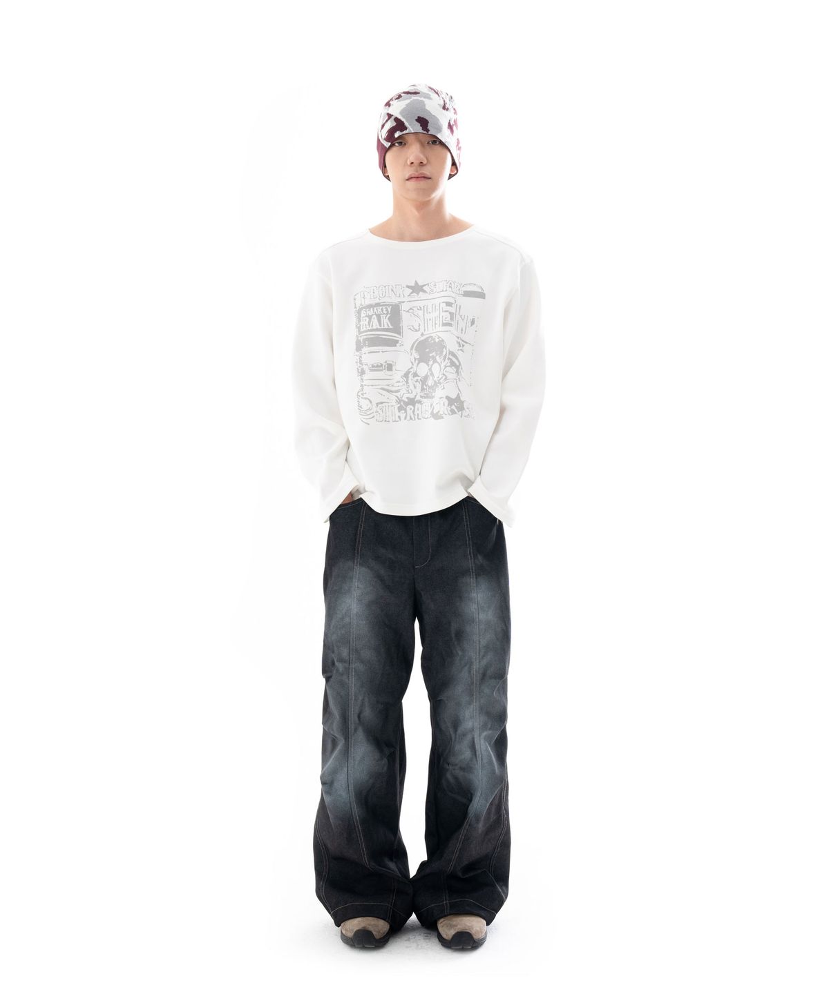 아캄(AAKAM) Printed Long Sleeve Top (White)