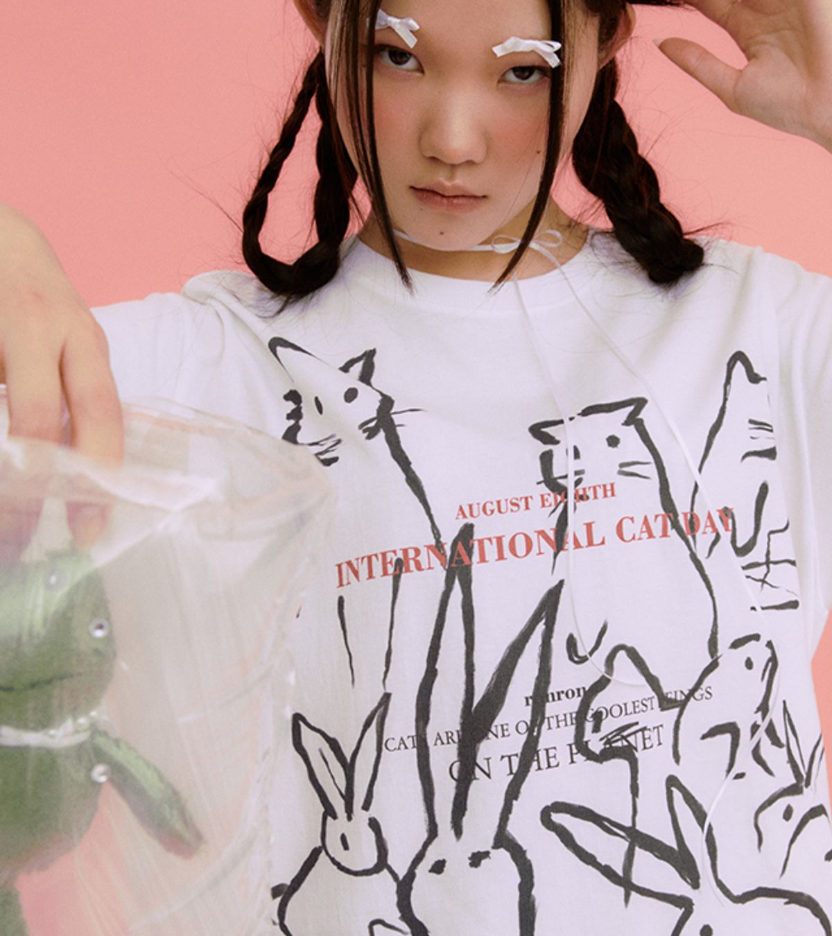 론론(RONRON) CAT DAY OVER FIT T SHIRTS WHITE