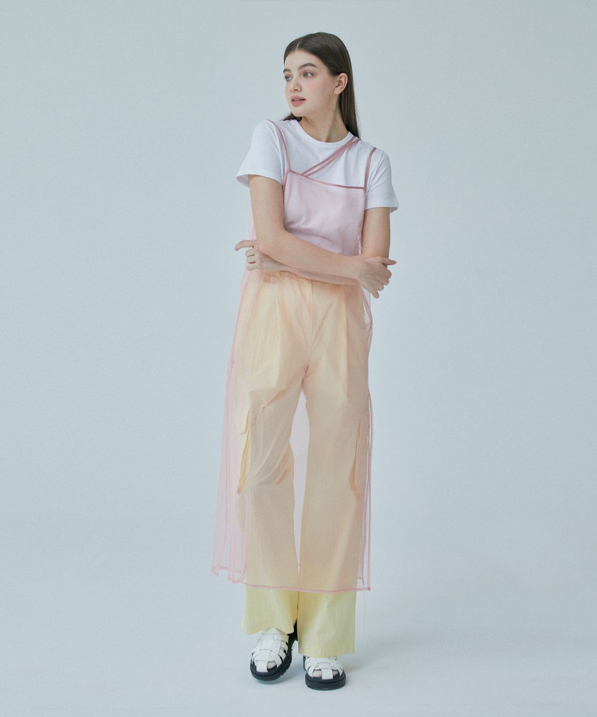 핀블랙(PINBLACK) 매쉬 레이어드 원피스