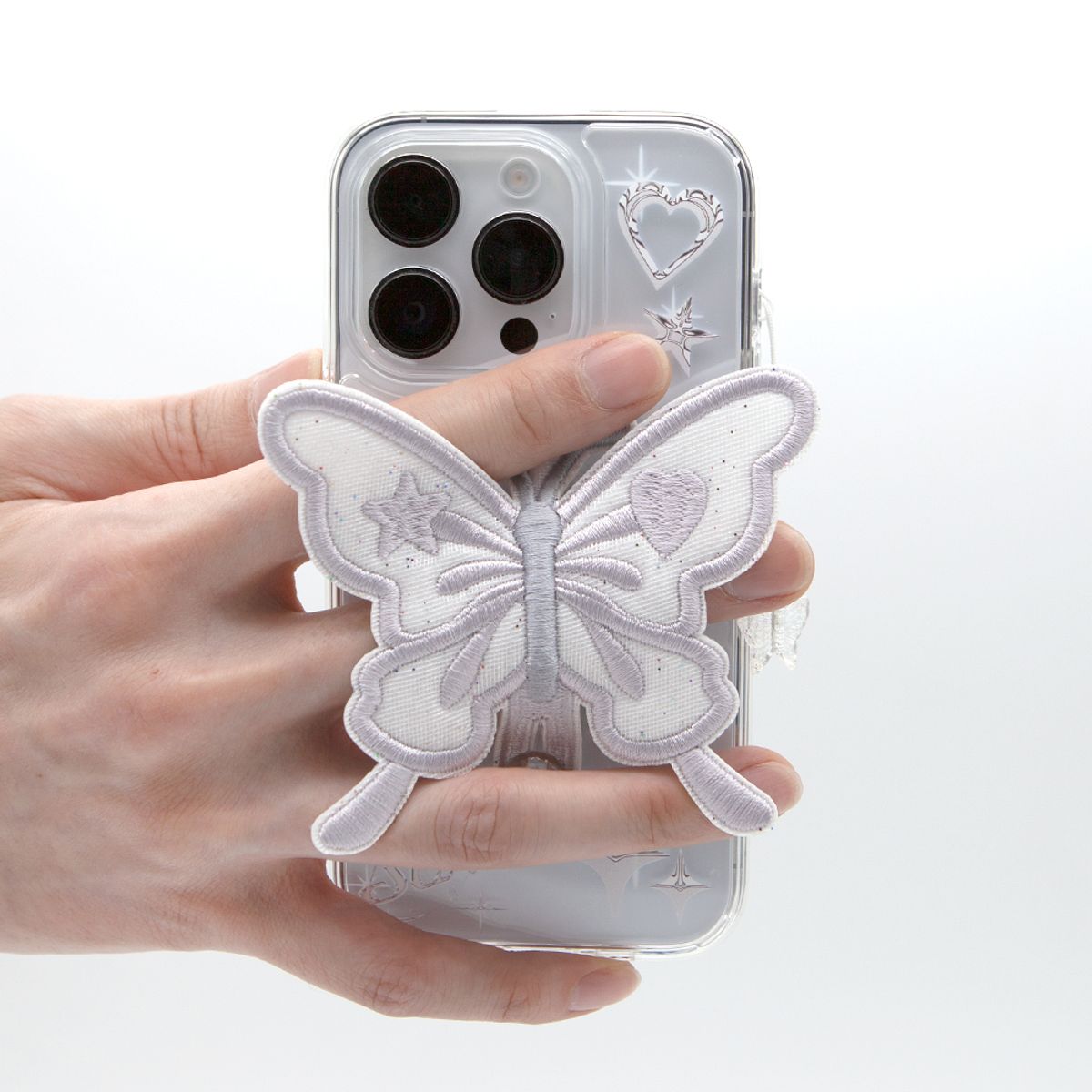 세컨드유니크네임(SECOND UNIQUE NAME) SUN CASE CLEAR  PATCH BUTTERFLY SILVER