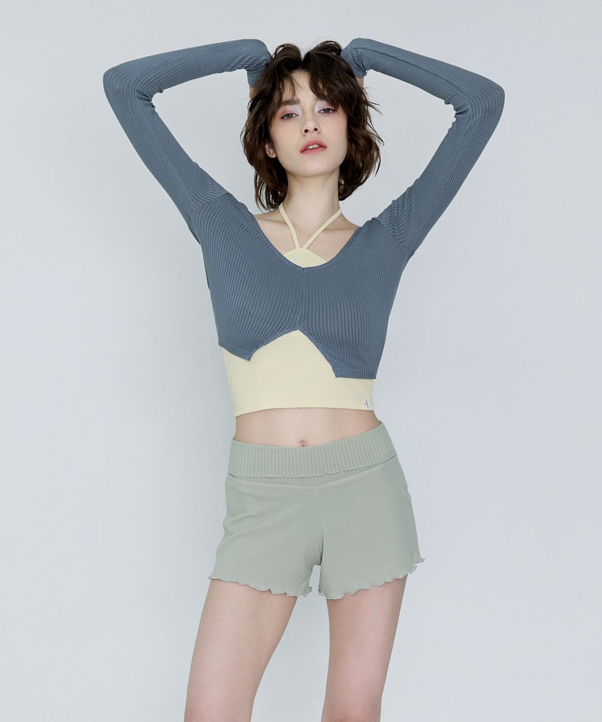 데비웨어(DEVIWEAR) 여성 요가복 DEVI-B0061-페일민트 필라테스 비비아나 골지 쇼츠