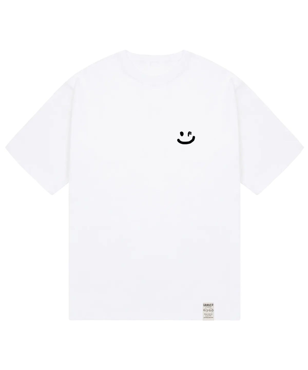 그레이버(GRAVER) [UNISEX]스몰 드로잉스마일 반팔티_화이트/블랙 로고