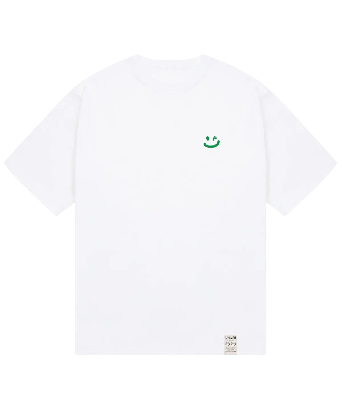 그레이버(GRAVER) [UNISEX]스몰 드로잉스마일 반팔티_화이트/그린 로고
