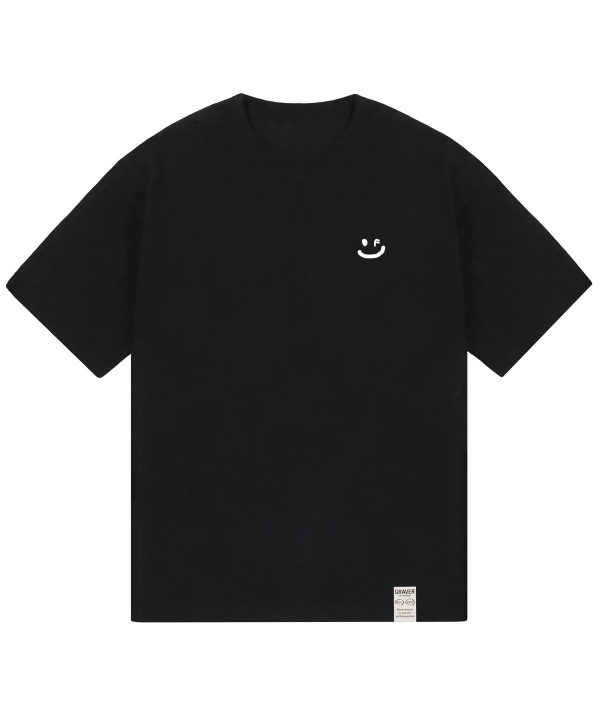 그레이버(GRAVER) [UNISEX]스몰 드로잉스마일 반팔티_블랙/화이트 로고