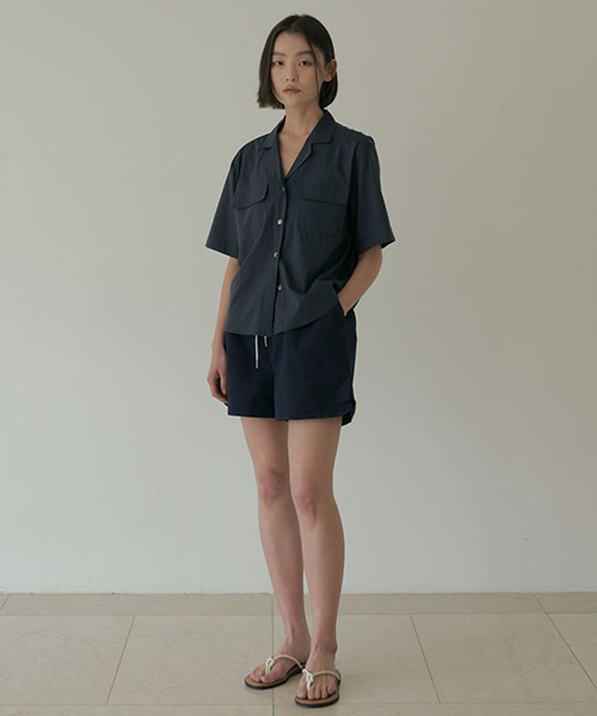 링서울(LINGSEOUL) bamboo blended pocket blouse-navy