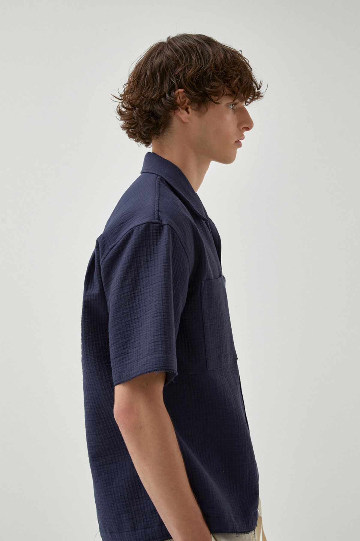 호이테(HEUTE) CONVERTIBLE COLLAR SHORT SLEEVE SHIRT NAVY