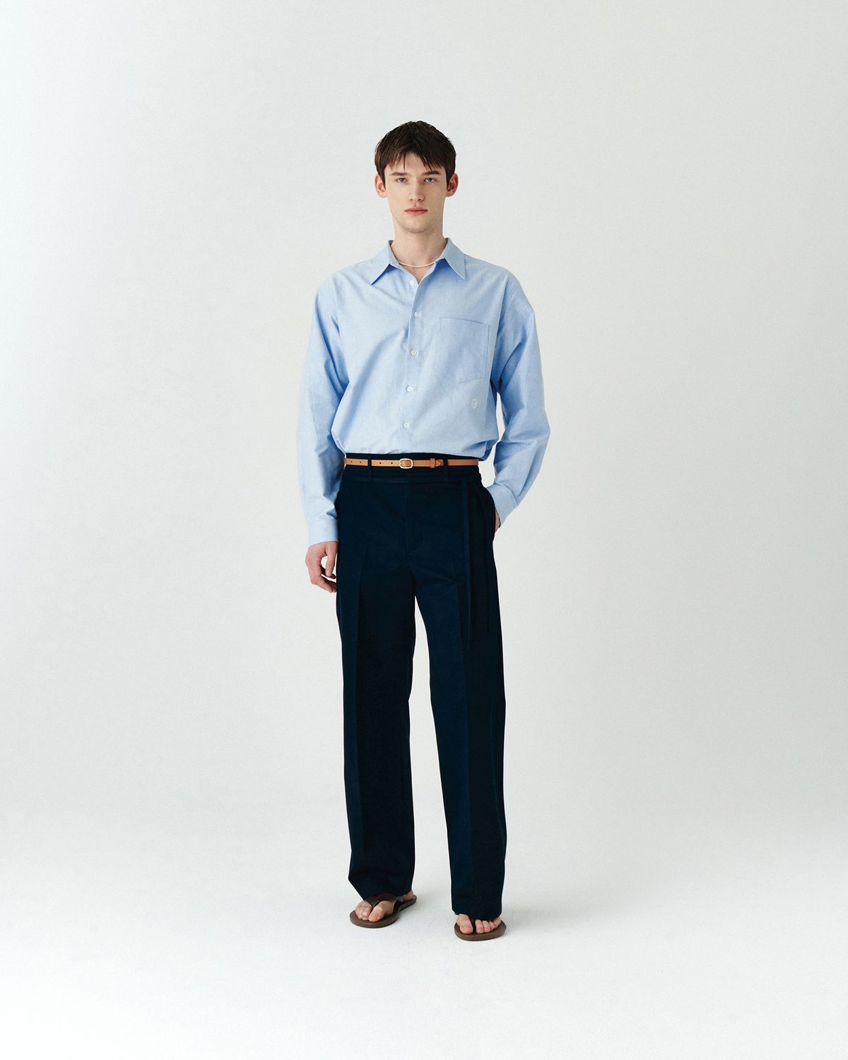 호이테(HEUTE) REGULAR COLLAR COTTON SHIRT BLUE