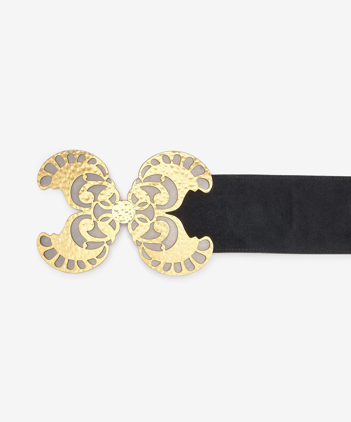 생로랑(SAINT LAURENT) 버터플라이 스웨이드 버클 벨트 - 블랙 / 669873C0X0X1000