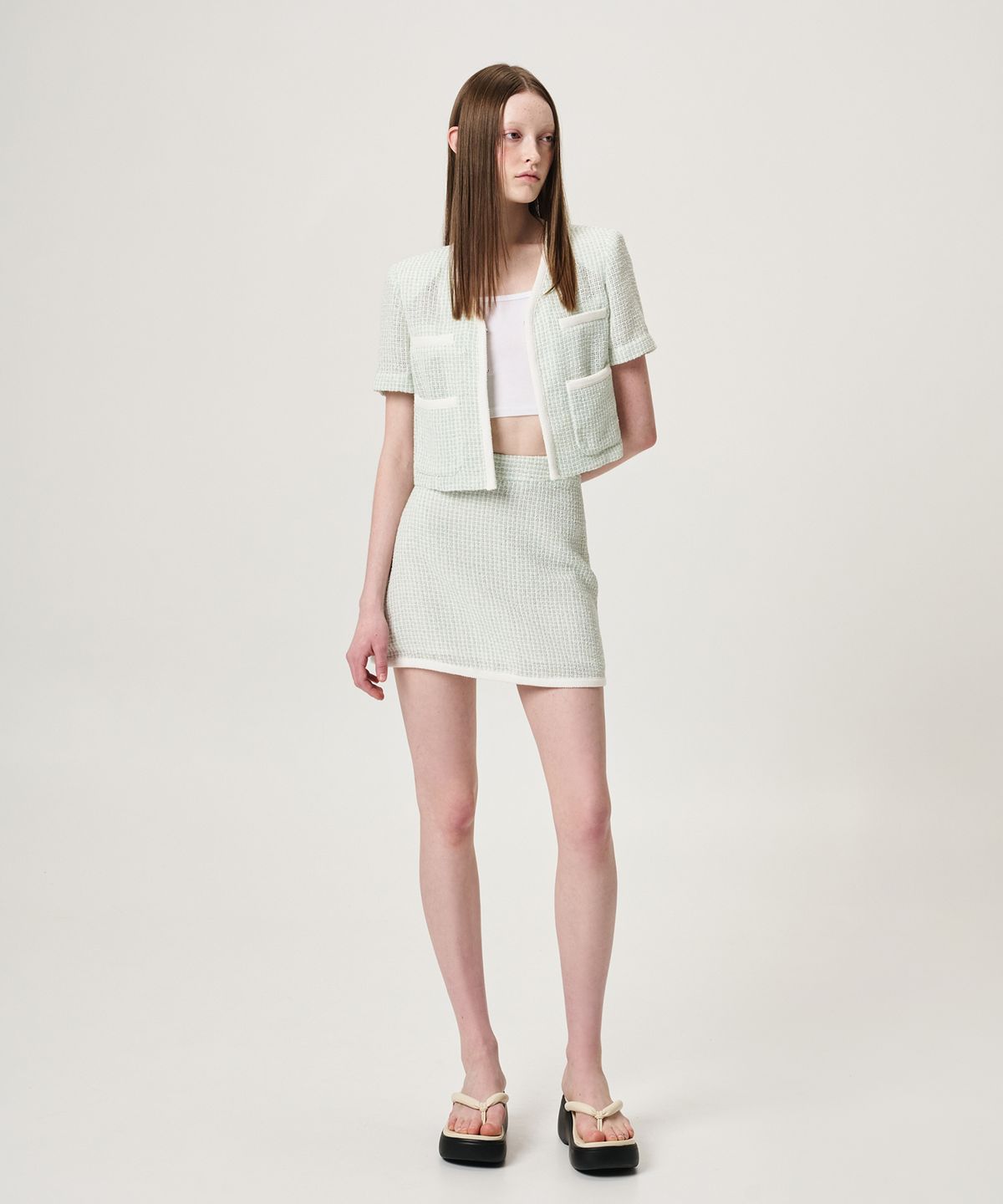에트몽(ETMON) Summer Tweed Mini Skirt, Mint