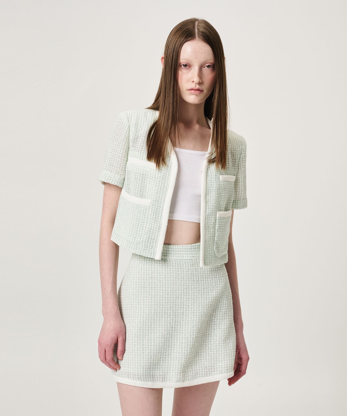 에트몽(ETMON) Summer Tweed Mini Skirt, Mint