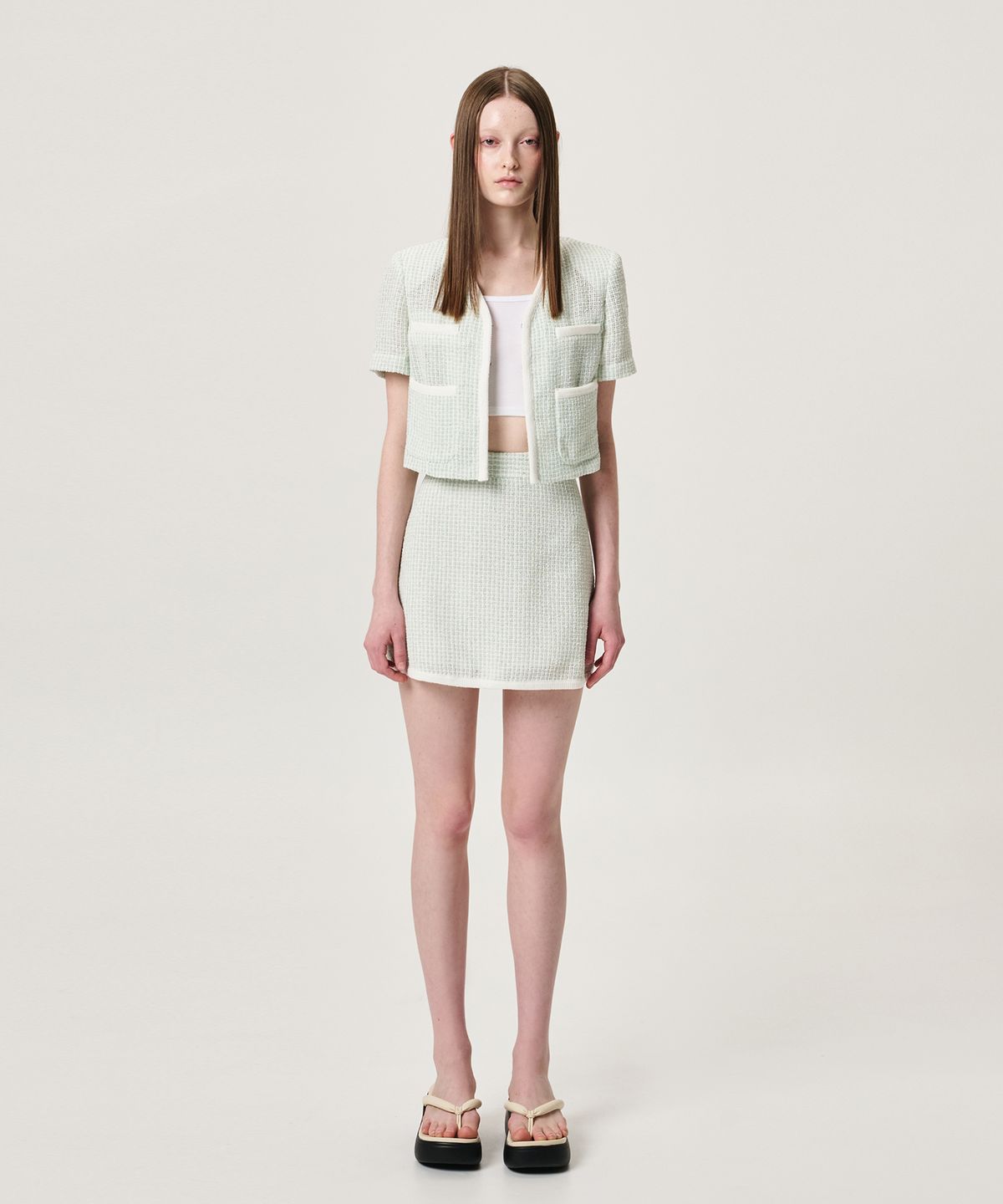 에트몽(ETMON) Summer Tweed Mini Skirt, Mint