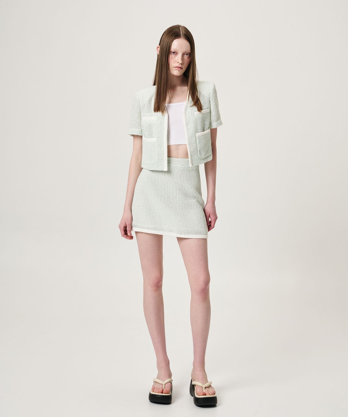 에트몽(ETMON) Summer Tweed Cardigan Jacket, Mint
