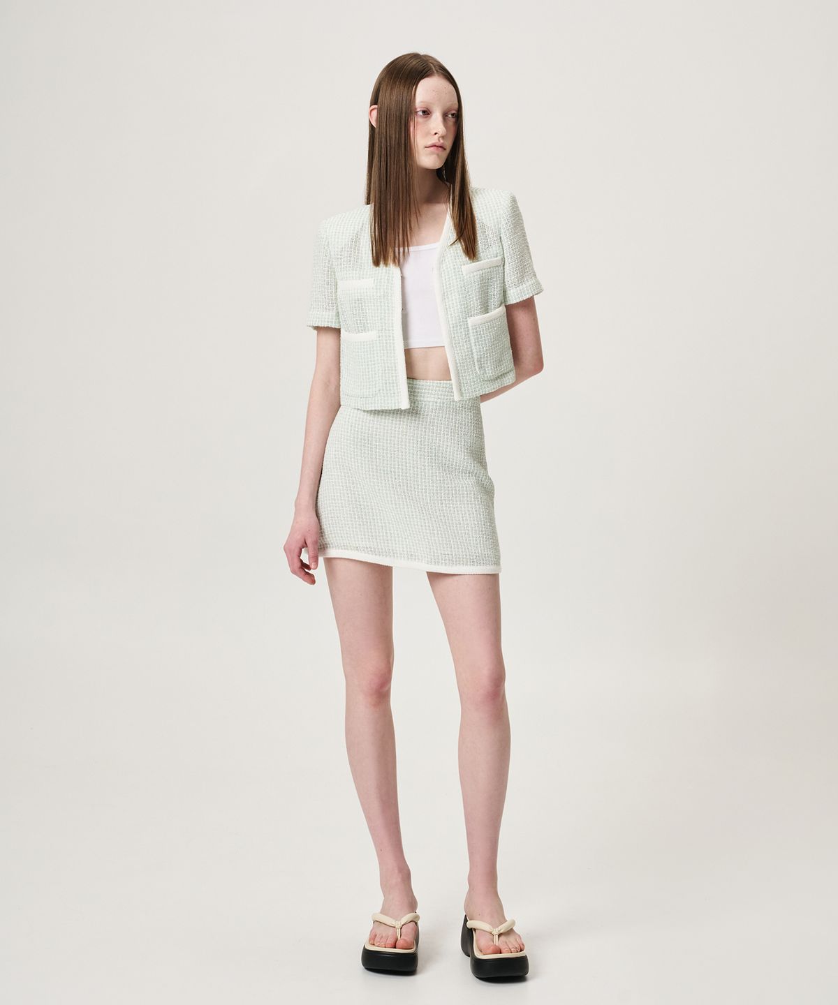 에트몽(ETMON) Summer Tweed Cardigan Jacket, Mint