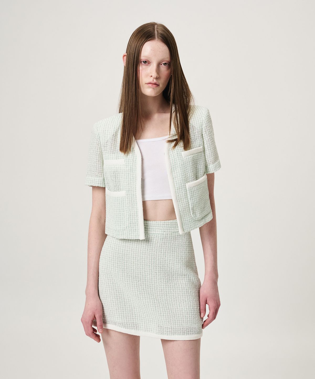 에트몽(ETMON) Summer Tweed Cardigan Jacket, Mint
