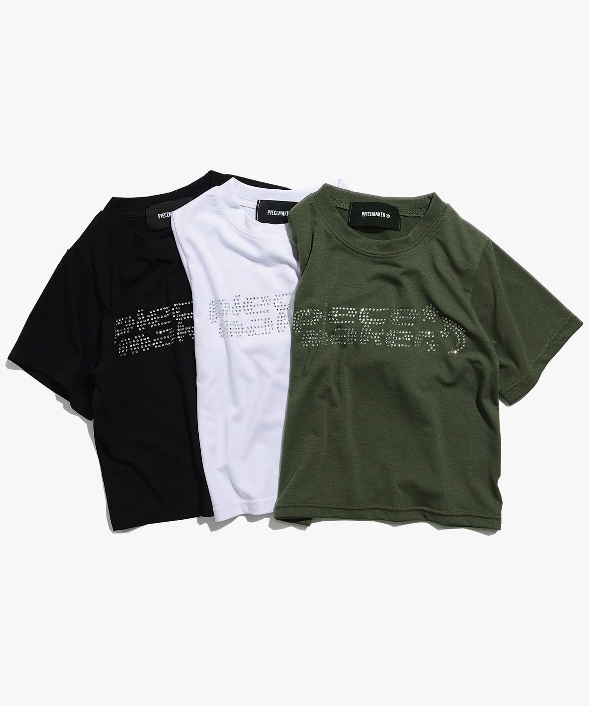 피스메이커(PIECE MAKER) CRYSTAL LOGO CROP TEE (OLIVE)