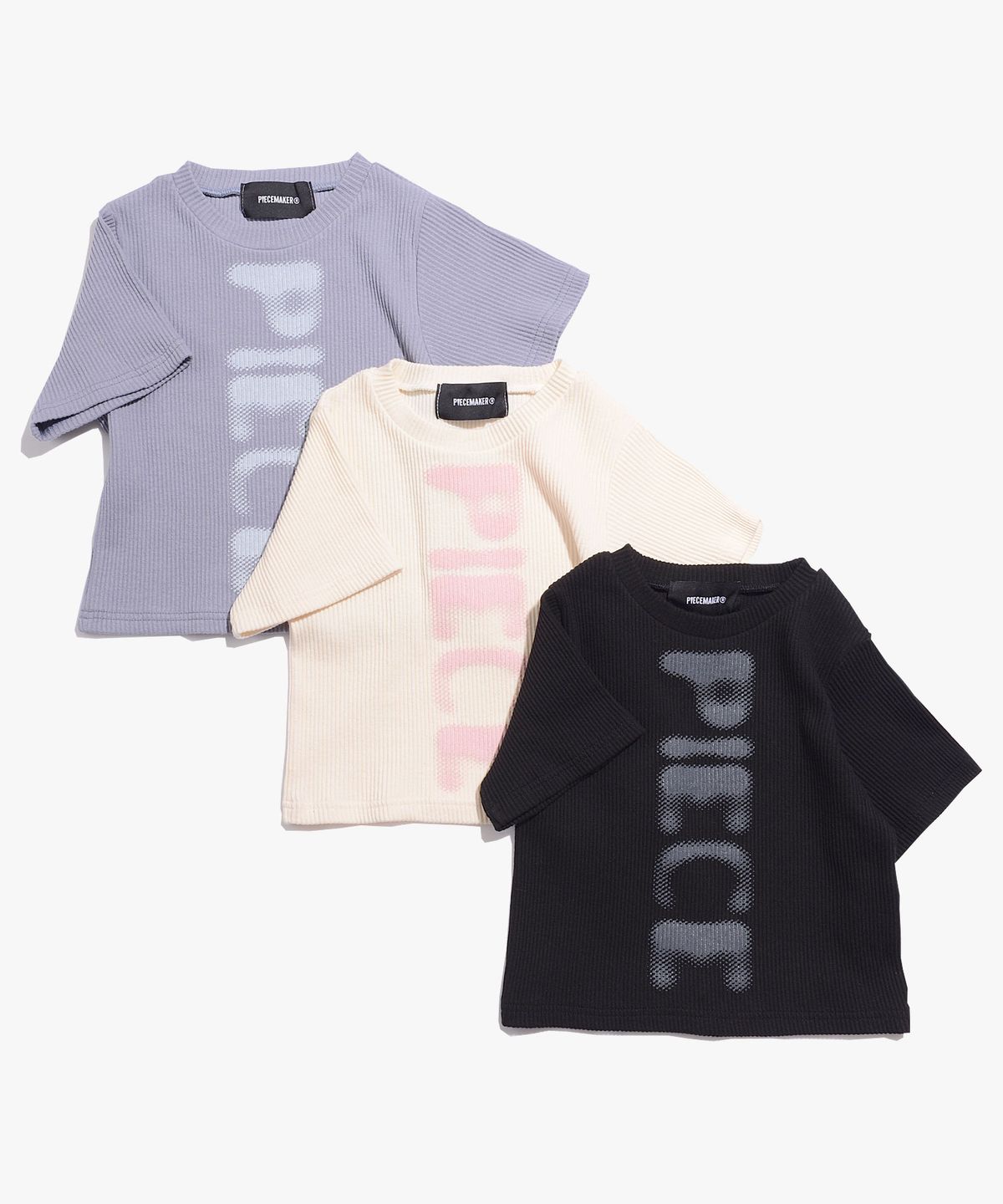 피스메이커(PIECE MAKER) RIBBED CONTRAST CROP TEE (GREY)