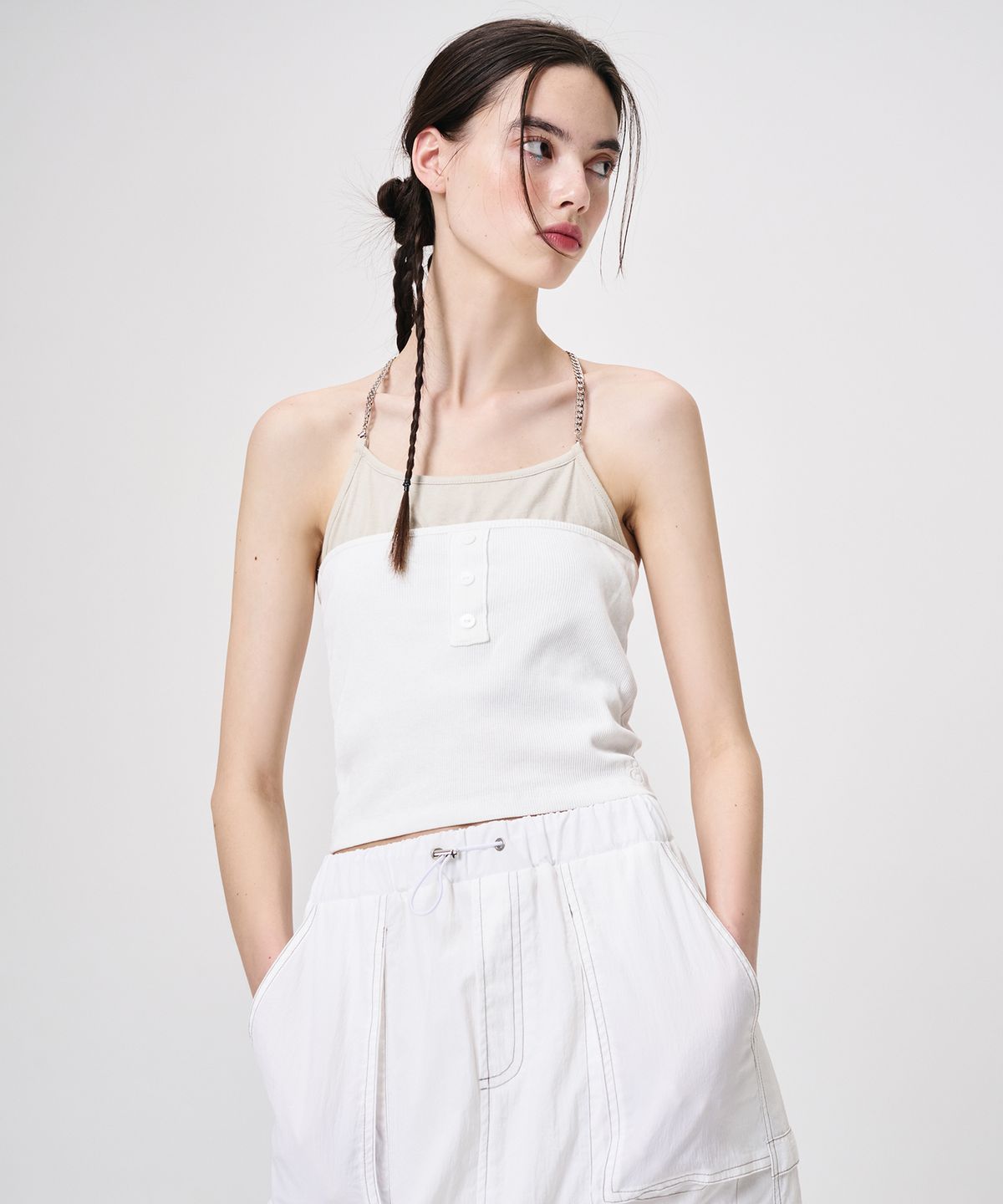 에트몽(ETMON) Chain Layered Sleeveless Top, Ivory
