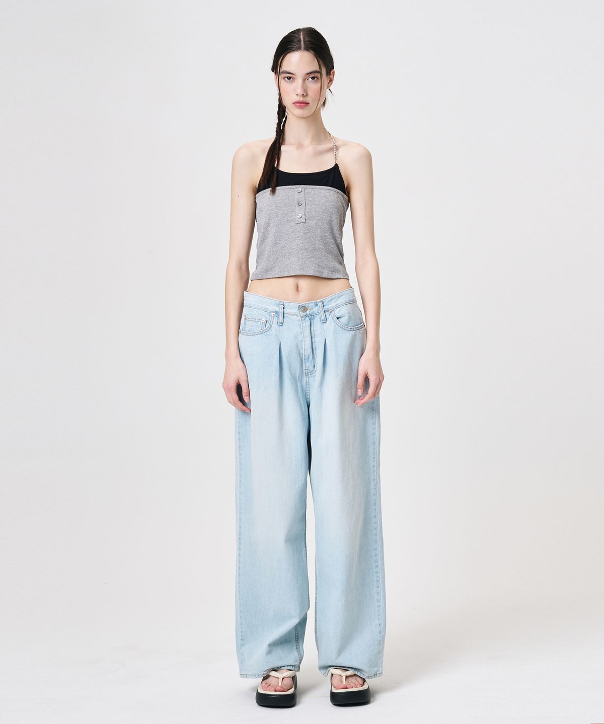 에트몽(ETMON) Chain Layered Sleeveless Top, Grey
