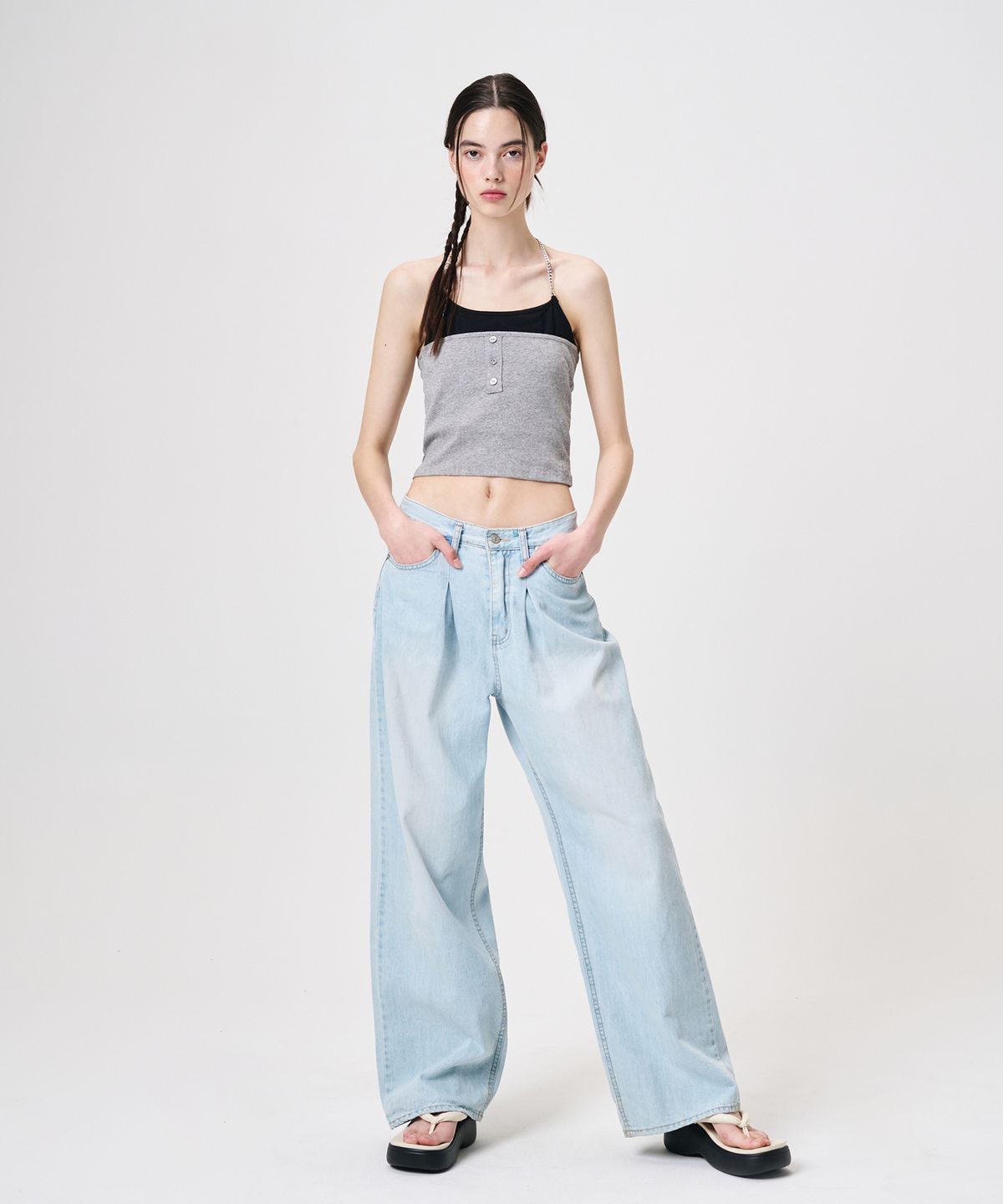 에트몽(ETMON) Chain Layered Sleeveless Top, Grey