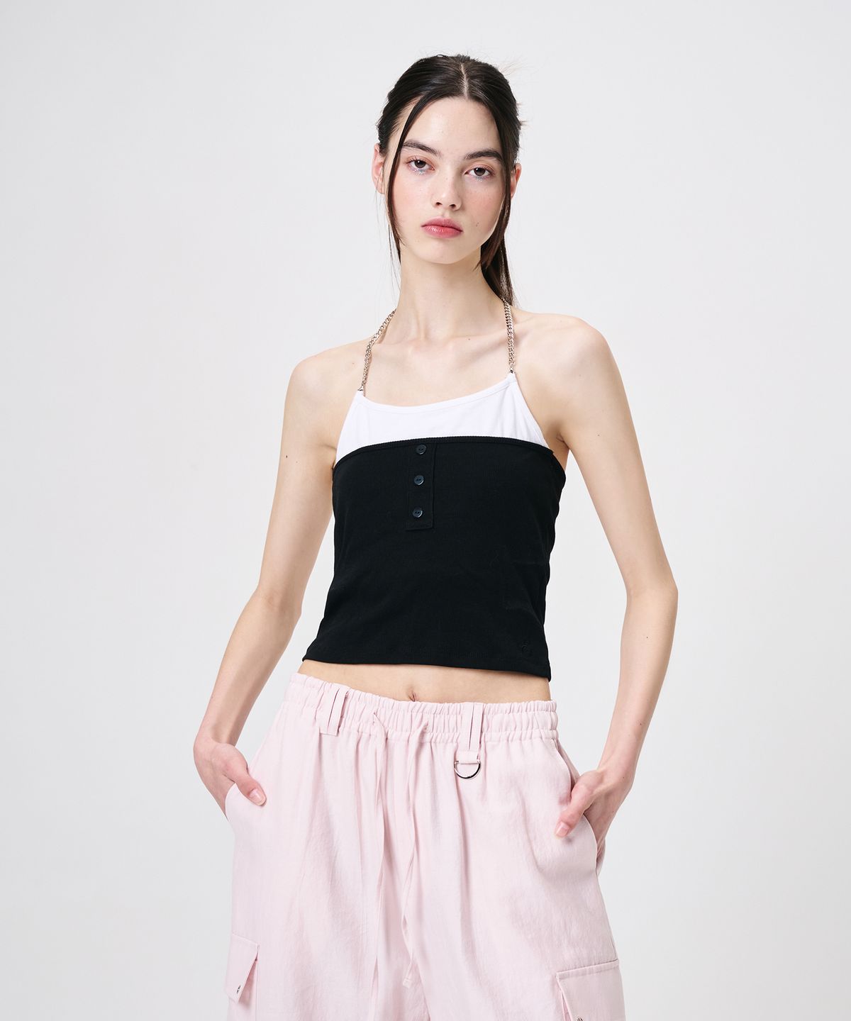 에트몽(ETMON) Chain Layered Sleeveless Top, Black