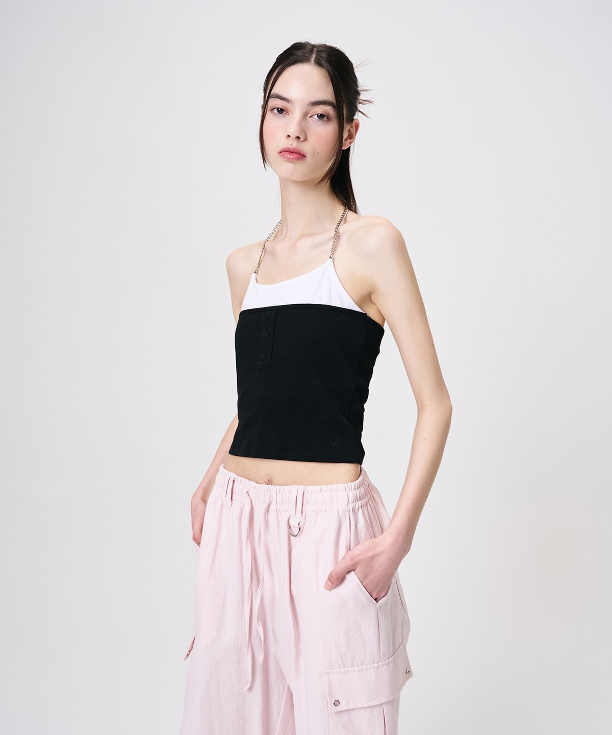 에트몽(ETMON) Chain Layered Sleeveless Top, Black