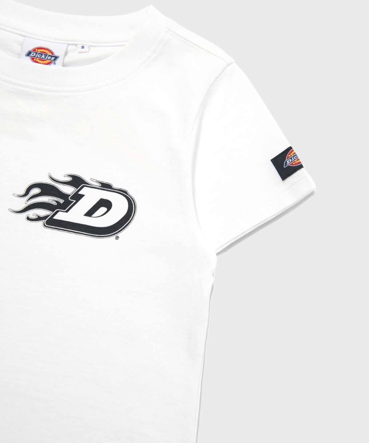 디키즈(DICKIES) 미니 플레임 D 크롭 티셔츠 White