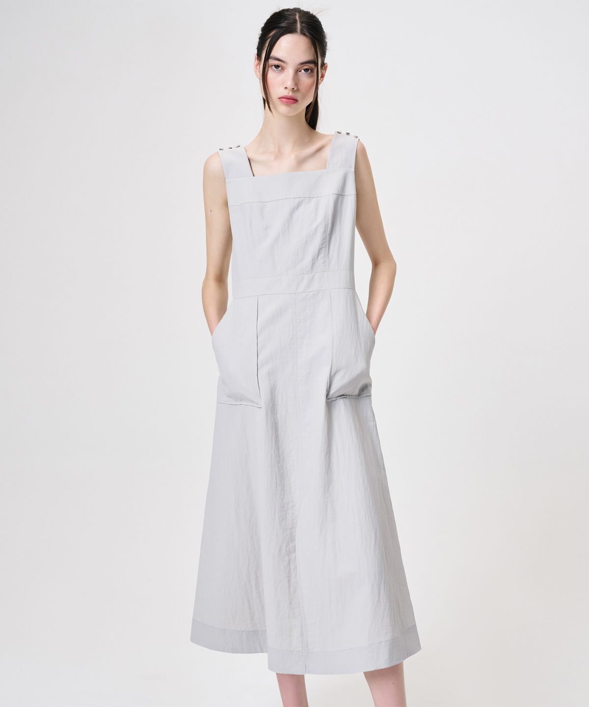 에트몽(ETMON) Shoulder Button Sleeveless Dress, Light Blue