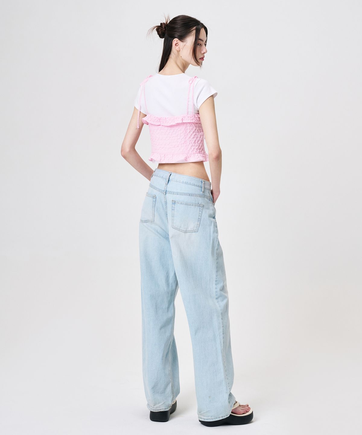 에트몽(ETMON) Frill Button Sleeveless Blouse, Pink