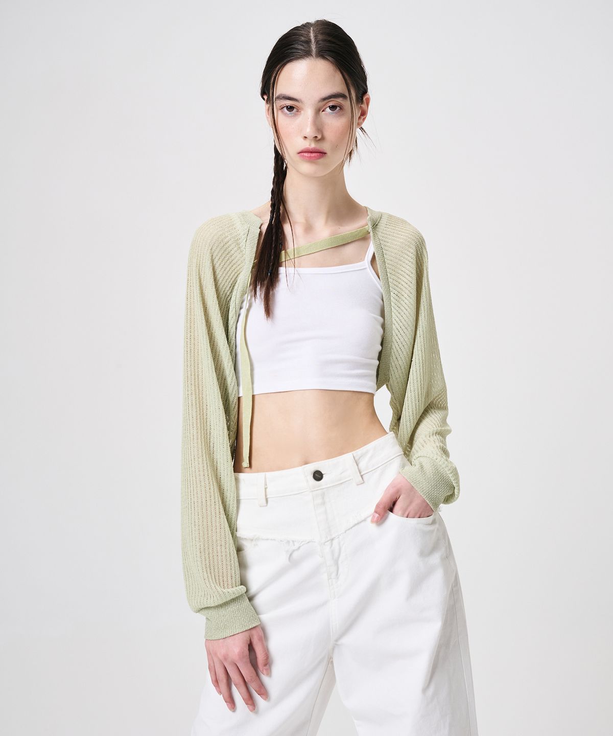 에트몽(ETMON) Strap Bolero Cardigan, Light Green
