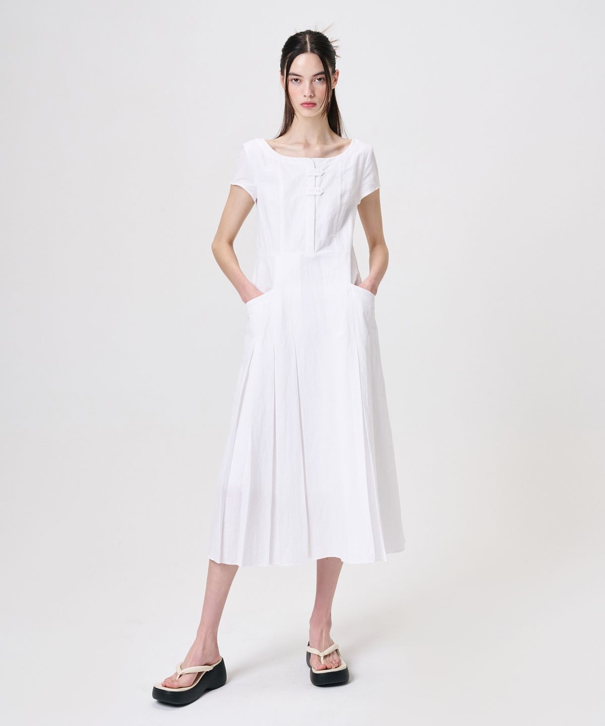 에트몽(ETMON) Linen Pleats Dress, White