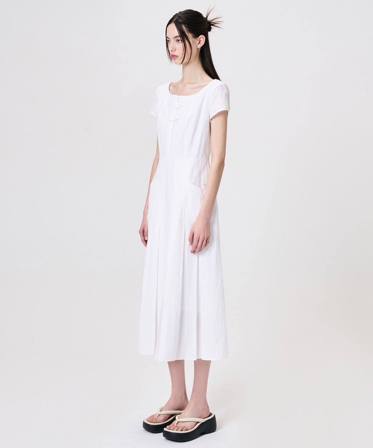 에트몽(ETMON) Linen Pleats Dress, White