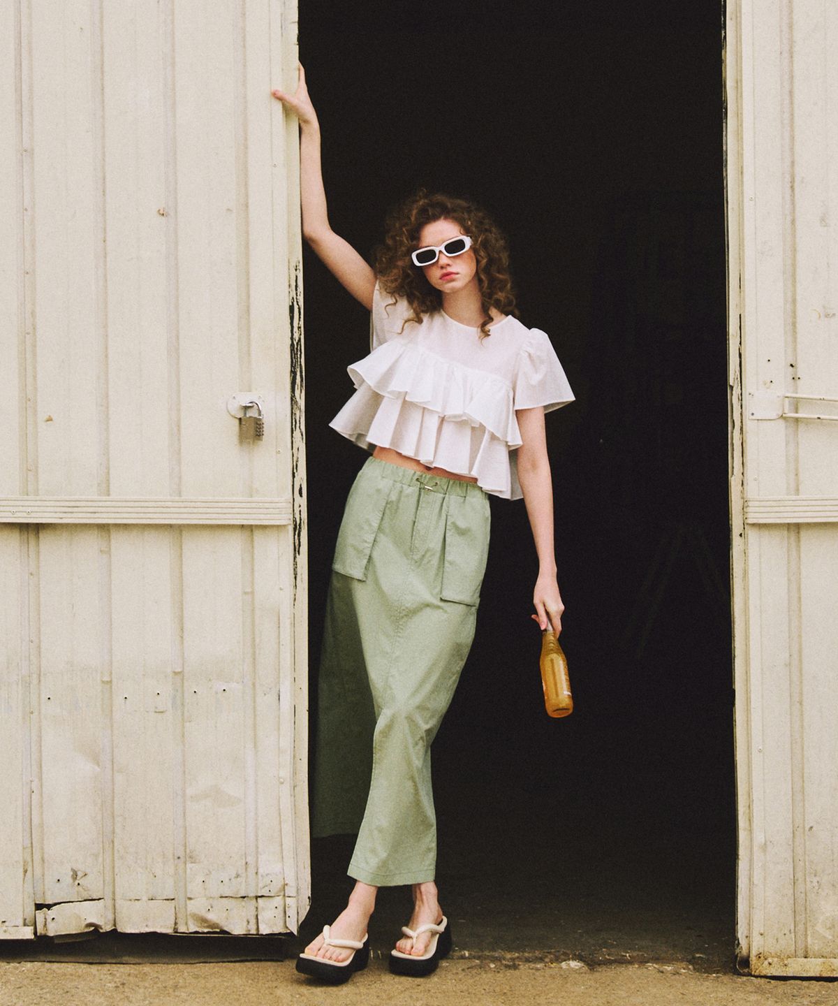 에트몽(ETMON) Pocket Stitch Maxi Skirt, Light Green
