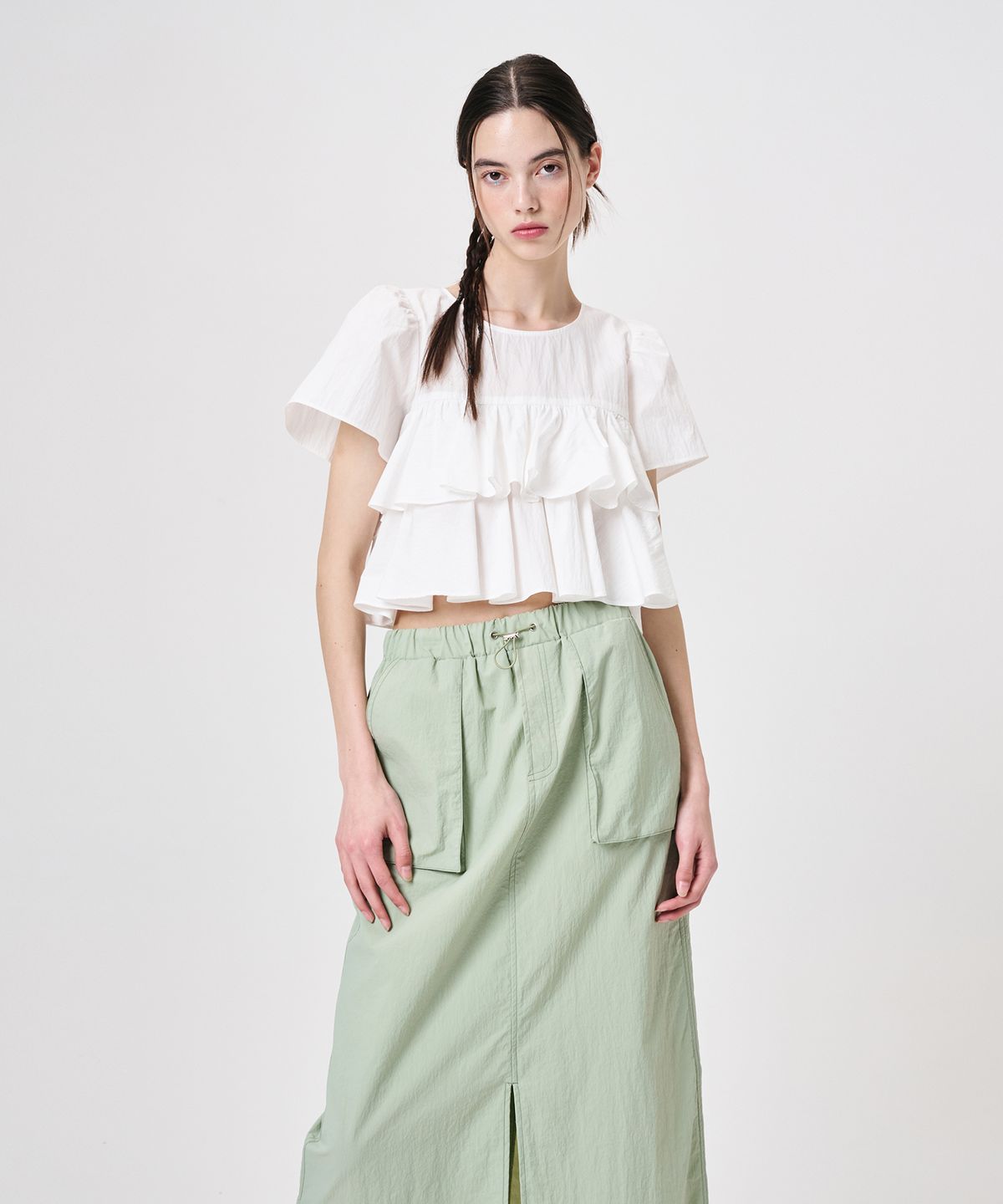 에트몽(ETMON) Pocket Stitch Maxi Skirt, Light Green