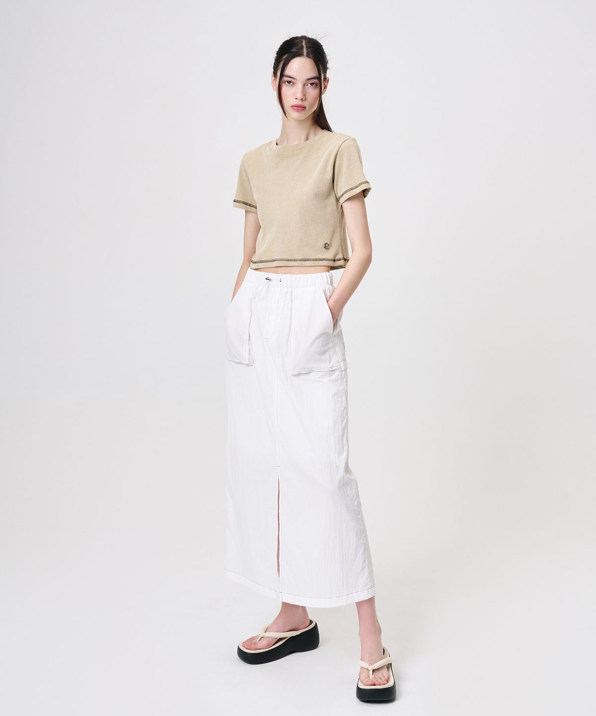 에트몽(ETMON) Pocket Stitch Maxi Skirt, White