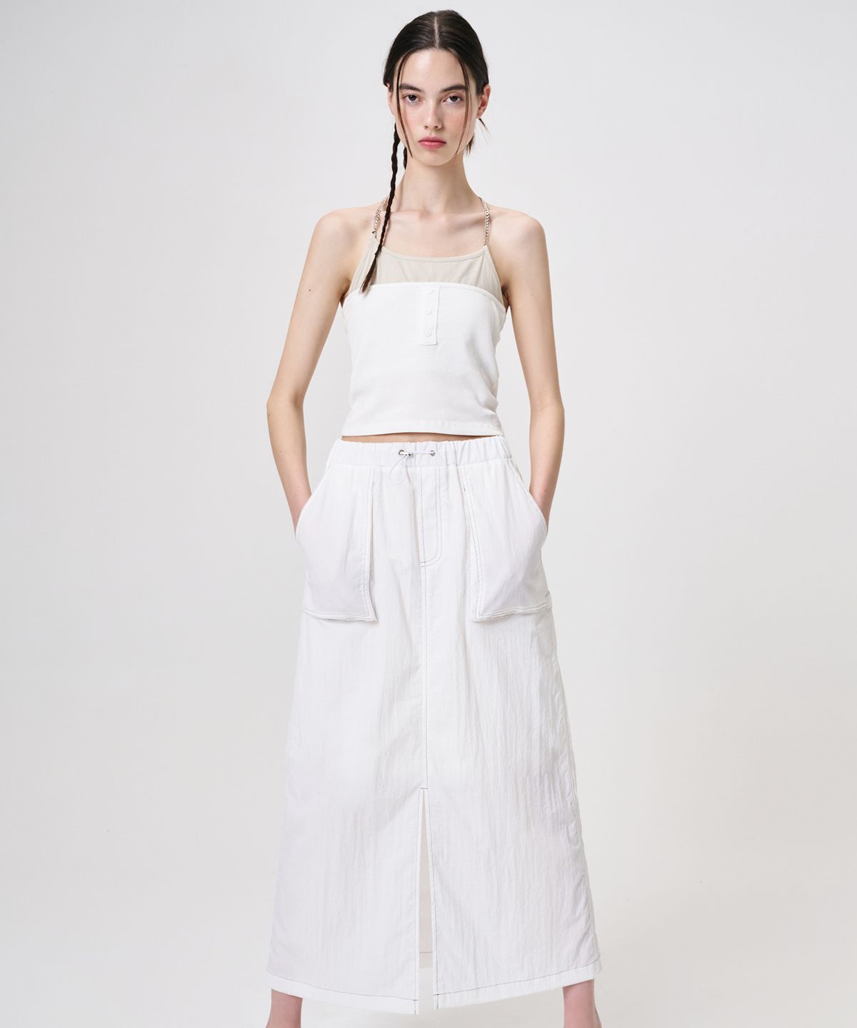 에트몽(ETMON) Pocket Stitch Maxi Skirt, White