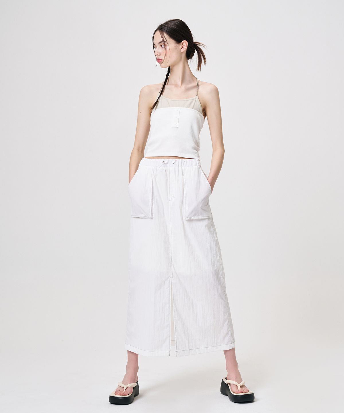 에트몽(ETMON) Pocket Stitch Maxi Skirt, White